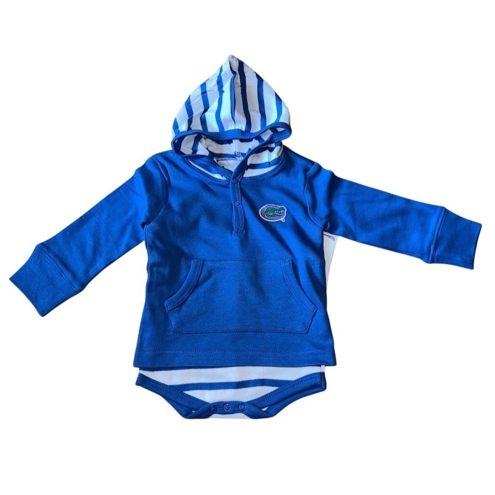 Florida Gators Infant Hooded Long Sleeve Bodysuit 6M Blue Striped UF university